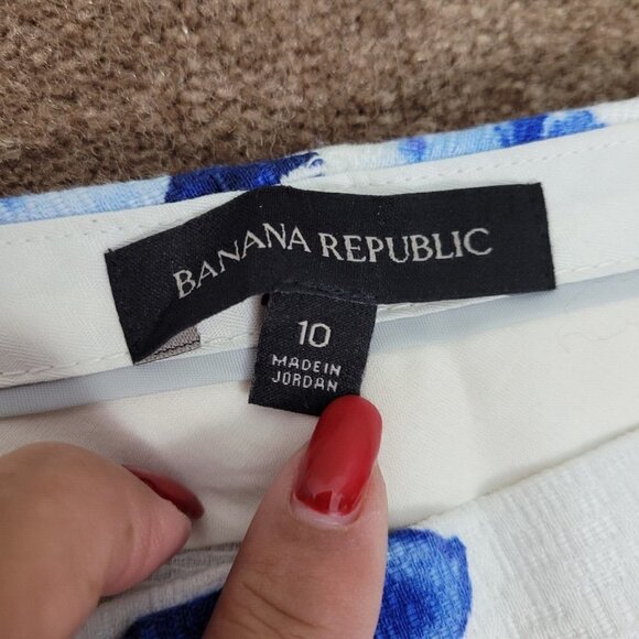 Banana Republic SZ 10 Ryan Fit Textured Painted Floral Slim Straight Pant EUC - Picture 4 of 11